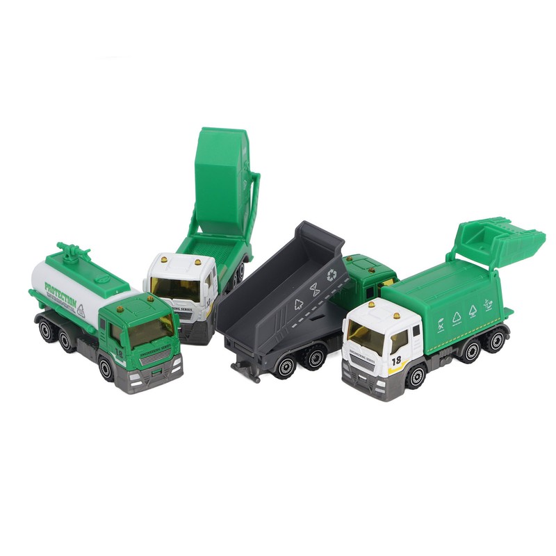 4 Pcs Garbage Truck Toy 1/32 Scale Inertial Drive Sanitation