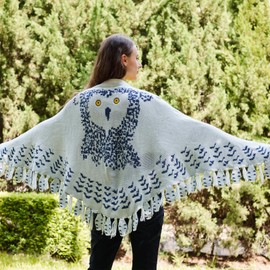 PUFFSHARK Owl Scarf Shawl, Owl Knitted scarves, Scarfs for Women White Reversible Print, Womens Warm Long Shawl Winter Wraps Imitate Bird Wing Feather (78.47 * 19.11)