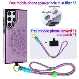 LMDAMZ for Galaxy Note 20 6.7 Inch Wallet Case with Card Holder, Mandala Embossed Faux PU Leather with Wrist Strap Double Magnetic Clasp Case Flip Back Wallet Case with Stand Function (Purple)