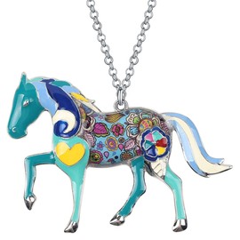 DUOWEI Cute Enamel Horse Necklace Pendant Horse Gifts for Women Girls Jewelry Charms (Ocean)