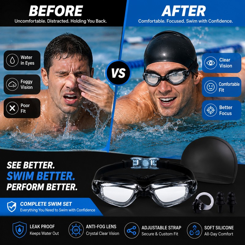 Kids Anti-Fog Swimming Goggles for Pool & Beach – UV-Protection