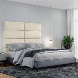 Jaxx Panelist Modern Padded Headboard – Set of 4 Wall Mounted Panels - Queen, Dune Beige Microvelvet