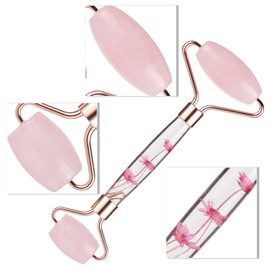Amogeeli Rose Quartz Stone Roller for Face, Beauty Massage Facial Roller for Wrinkles, Puffiness