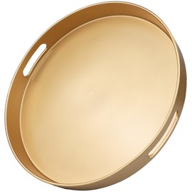 Omuriko Gold Round Decorative Tray with Handles, 13" Versatile Serving Tray for Coffee Table, Ottoman, Ideal for Serving, Displaying, Organizing