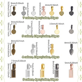 AHANDMAKER 166Pcs 21 Styles Glue-on Bails Pendants, Colorful Flat Pad Bails Pendants Charms Tag Bail Pendant for Necklace Bracelet Earring Jewelry Making, Crafting