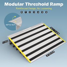 Nuvium 6" Rise Door Threshold Ramps for Doorways, Stable Yellow Edge, Aluminum Wheelchair Ramp for Home Steps, Adjustable Modular Entry Ramp for Scooters, Power Chairs, 880LBS Load Capacity