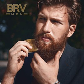 BRV MEN Peine para barba y bigote, sándalo verde 100% natural, peine de barba de bolsillo con funda de transporte, peine de barba de madera para hombr