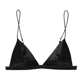 SilRiver Women's Silk Satin Triangle Bralette Soft Cup Wireless Bra Smooth and Comfortable Wire Free Bra Top (Large, Black)