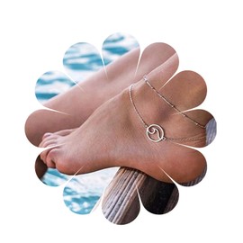 Yheakne Boho Layered Wave Anklet Silver Ankle Bracelet Ocean Wave Anklet Vintage Satellite Chain Anklet Bracelet Summer Foot Chain Jewellery for Women and Girls Gifts, Metal