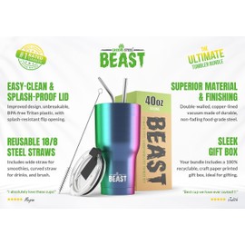 Beast 40 oz Tumbler Stainless Steel Vacuum Insulated Coffee Ice Cup Double Wall Travel Flask (Rainbow)