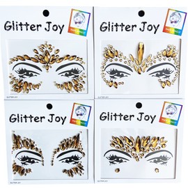 Face Gems Jewels, Festival Face Jewels Tattoo Stickers,Face Gems Stick on, Body Gem Stones Temporary Face Tattoos for Festival,4-Pack,Light-Coffee