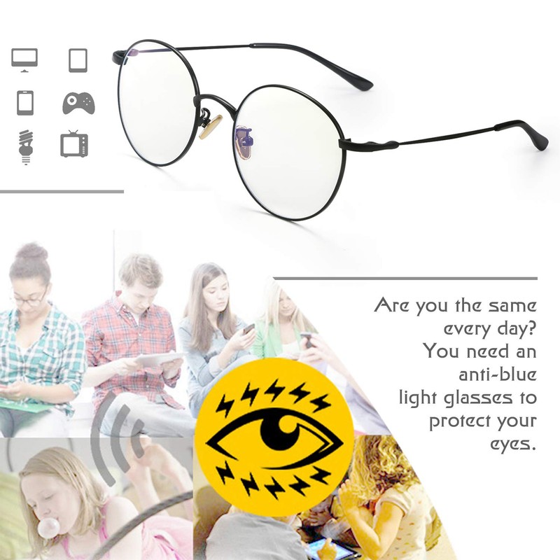 Aroncent Unisex Glasses Metal Frame Round Glasses Retro Clear Lens