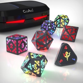 CooAoo Light Up DND Dice Set, Wireless Rechargeable Glowing Dice with Charging Box, 7 PCS Electronic Dice Set, LED RGB Polyhedral Role Playing D&D Dice for Dungeons and Dragons PRG MTG Games
