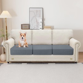 YSTELLAA Stretch Seat Cushion Cover, Sofa Seat Cushion Cover, Non-Slip, Elastic Sofa Seat Cushion Covers, Universal Seat Cushion Cover, Living Room, Sofa Protector, 1 Seater, Pack of 3, Light Grey