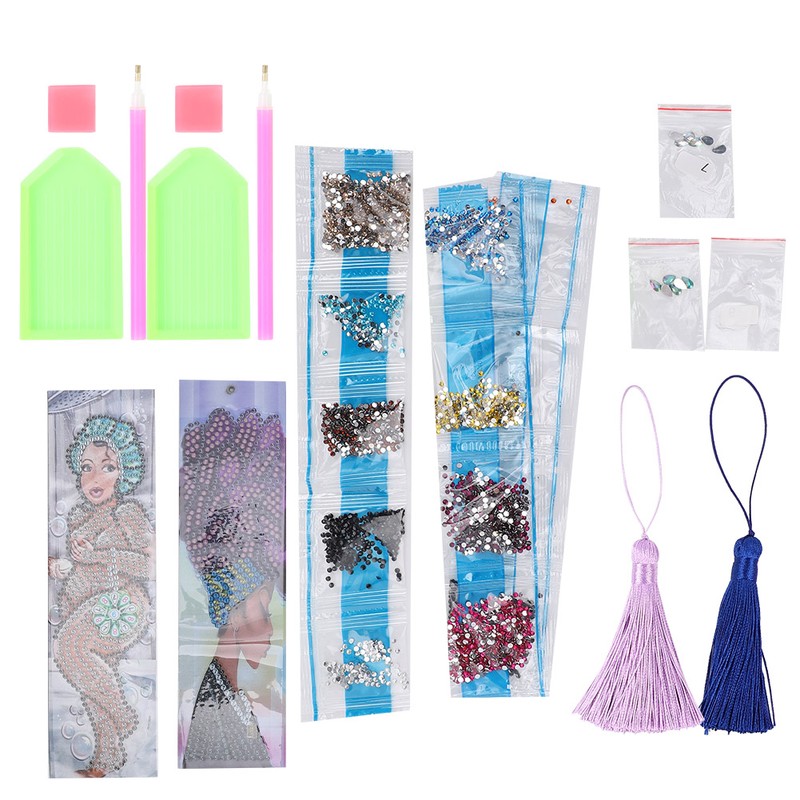 2 Set Diamond Bookmarks 5D DIY Painting Crystal Rhinestones Embroidery