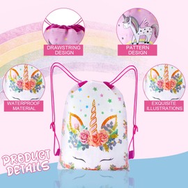AYNKH 2PCS Unicorn Backpack for Kids, Lightweight Pink Drawstring Waterproof Cartoon Bag for Pool School Camping Trip Outdoor