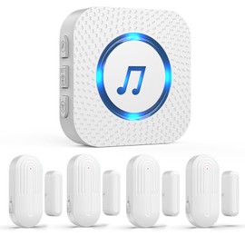 Door Chime,Wireless Door Sensor SanJie Door Alarm Chime with 55 Chimes 5 Adjustable Volume Mute Mode for Business/Home/Store,Door Open Sensor with 1000ft Range LED Indicators 1 Receiver +4 Sensors