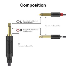 J&D 3.5mm TRS to Dual 6.35mm TS Breakout Cable, Gold Plated Audiowave Series 1/8 to Dual 1/4 Stereo Cable Splitter with Nylon Braid Compatible with PC, Computer Sound Card, Mixer, Speaker, 6 Feet
