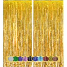 Pack of 2 Tinsel Curtains Gold Glitter Background Decoration Foils Fringe New Year's Eve Birthday Wedding Party Decoration Streamers Decoration for Disco Party Wedding Party Decoration New Year