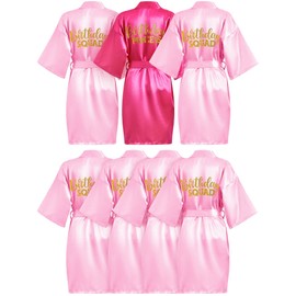 Jecery 7 Pcs Birthday Squad Robe Birthday Princess Robe Spa Party Supplies Unicorn Slumber Pajamas for Girls(Rose Red, Size 14)