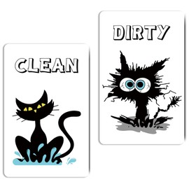 HSSPIRITZ Funny Cute Cartoon Clean Dirty Dishwasher Magnet,Washing Machine Magnet Flip,Kitchen Refrigerator Clean Dirty Sign,Double Sided Strong/Non Scratch(Black Cat)