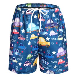 GOODKIDS Little Boys Swim Trunks Stretch Quick Dry Kids Bathing Suits Toddler SPF50+ Swim Shorts Bottoms Little Car XL 4-5T