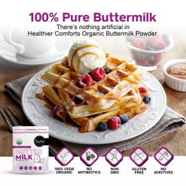 Healthier Comforts Organic Buttermilk Powder | USDA Certified, Kosher, Gluten Free, Non-GMO | Baking Supplies, Biscuits & Gravy, Mini Pancakes 7oz