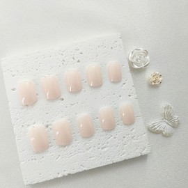 Short Press on Nails Square Fake Nails Solid Color Nails Press ons Light Nude White Acrylic Nails Full Cover Glue on Nails Glossy False Nails Daily Wear Simple Stick on Nails for Women 24Pcs