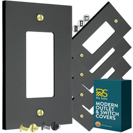 RIO SALTO Modern Metal Matte Black Wall Outlet Cover Light Switch Cover Rocker Decora Electrical Switch Covers Decorator Plug Wall Plate Electric Outlet Covers Black Receptacle - Midsize 1 Gang 5-Pack
