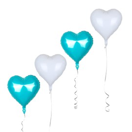 Guzon 18Pcs Teal Blue White Heart Shaped Balloons Pastel Turquoise Blue Foil Balloons 18" White Foil Love Balloons Mylar Balloons for Birthday Wedding Graduation Baby Shower Party Decoration