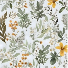 Wallpaper Peel and Stick Green Leaves, Vintage Floral Leaf Contact Paper,Yellow Flower Wall Paper Self Adhesive Removable Waterproof for Room Bedroom Walls Shelves Cabinet Table Decor 17.5" x 393.7"