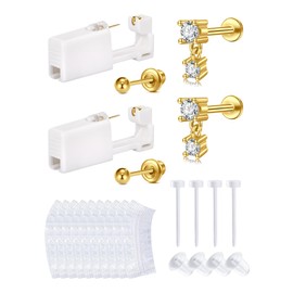 QWALIT Gold Ear Piercing Kit Gold Ear Piercing Gun Kit Earring Piercing Earrings Disposable Self Piercing Earring Gun Piercing Kits at Home Threadless Earrings Studs