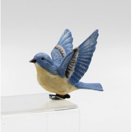 Fine Porcelain Bluebird Bird Clip-On Figurine Set of 2 (2 Pieces Set), 3-3/8" L