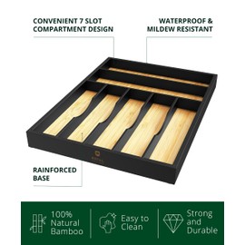 ROYAL CRAFT WOOD Luxury Bamboo Utensil Rack and Silverware Organizer, Kitchen Drawer Organizer - Utensil Holder and Cutlery Tray with Grooved Drawer Dividers for Flatware 7 Slot