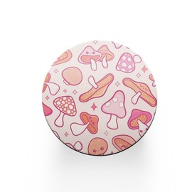 1 x Round Mushroom Coaster - Pink Cute Autumn Kawaii Characters Cartoon Fungi Drinks Bar Birthday Bedroom Room House Circle Gift #81980