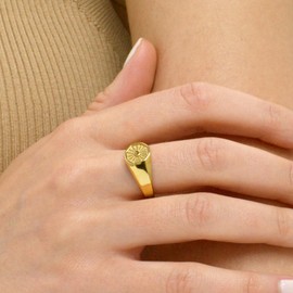 BENIQUE Chunky Gold Silver Signet Ring For Women Men, Pinky Statement Hexagon Sun Signet, Non-Tarnish 18K Gold Plated Stainless Steel Comfort Fit Size 4 5 6 7 8 9 10 (Hexagon/G9)