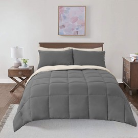Royal Hotel Bedding Soft and Plush Down Alternative Comforter - Reversible with 2 Colors Duvet Insert Comforter - Hypoallergenic Hotel Plush Down-Alternative - Queen, Ivory Cream and Charcoal