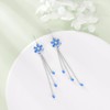 Blue Flower Threader Earrings Sterling Silver Long Tassel Drop Dangle