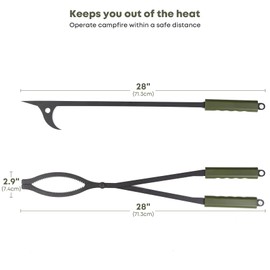 Stanbroil 28" Firewood Tongs and Fire Poker Set, Large Campfire Tongs Tool Set for Fireplace and Camping Fire Pit Wood Stove Indoor & Outdoor Use