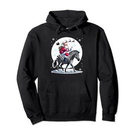 Santa Riding Zebra Christmas Animal Costume Kids Toddler Pullover Hoodie