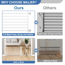 Malier Indoor Dog Gate with Door, 34-55" Extra Wide Full Metal Pet Gate Short Dog Gate for Stairs, Pressure Mount 20'' Tall Dog Gate, Easy Step Over Low Puppy Gate for Doorways