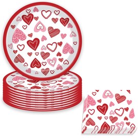 ZEPIQOR 24 Pcs Teller, 24 Pcs Servietten, Valentine's Day Partygeschirr, Partygeschirr, Papier Geschirr Set Partyzubehör, Liebes Themenparty Geschirr Set, Teller, Servietten, Thema Party Dekorationen