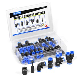 TAILONZ PNEUMATIC 1/4 Inch od Push to Connect Fittings Pneumatic Fittings Kit 10 Spliters+10 Elbows+10 tee+10 Straight+10 PPF+10 PP (60 pcs)