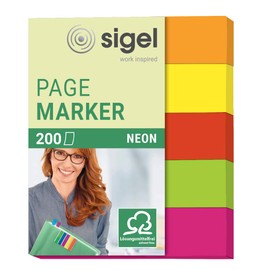 Sigel HN655 Index Page Markers, orange/yellow/red/green/pink, 200 strips