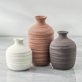 Dobbyby Ceramic Vase Set of 3 Decorative Vase for Home Decor Modern Farmhouse Decor Pottery Neutral Vases for Living Room Bathroom Table Mantel Fireplace Entryway Shelf (02-Brown)