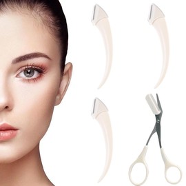 Augenbrauenschere, 1 Augenbrauen Schere und 3 Augenbrauen Rasierer, Schere abnehmbarer Augenbrauen, Professionelle Präzision Augenbraue Trimmer Schere Schere mit Kamm, für Männer Frauen, Weiß