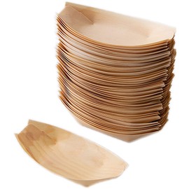 Sanxian - Disposable Wood Boat Plates/Dishes (100, 5''Long×2.4''Wide×0.5''High)