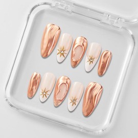 Zfans Almond Shape DreamWear Collection - 100% Handcrafted 3D Press-On Nails | Reusable, Long-Lasting, Salon-Quality Mint Bloom Eco-Friendly Nail Art Set:_Magic Mirror_m
