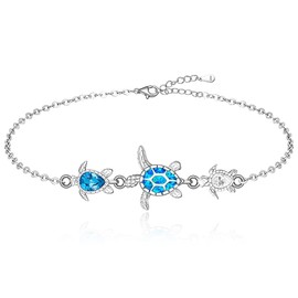 Turtle Anklet Ankle Bracelets for Women Sterling Silver Blue Opal Anklets 3 Pack Turtles Ocean Summer Sea Turtle Anklets Beach Hawaiian Tortoise Jewelry Friendship Mothers Day Gifts