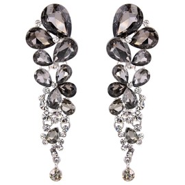 EVER FAITH Women's Crystal Wedding Elegant Cluster Teardrop Dangle Earrings Grey Silver-Tone